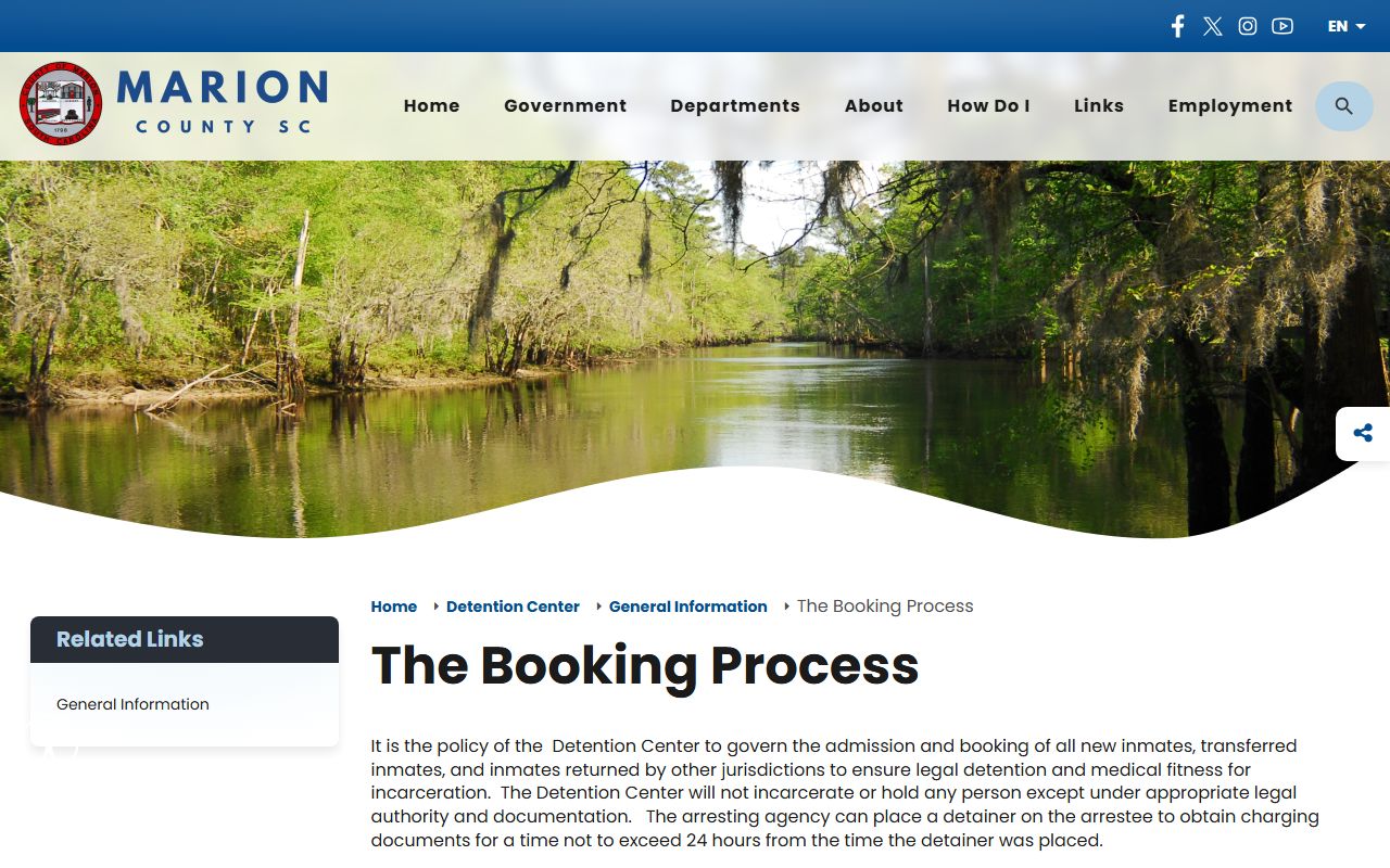 Marion County Detention Center booking process page
