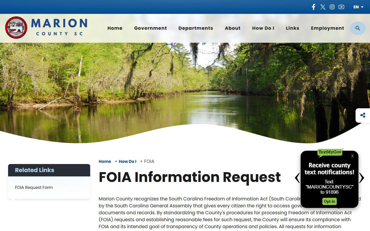 Marion County FOIA request information page
