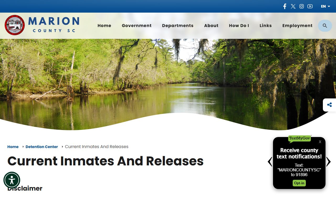 Marion County Current Inmates and Releases roster for inmate population search