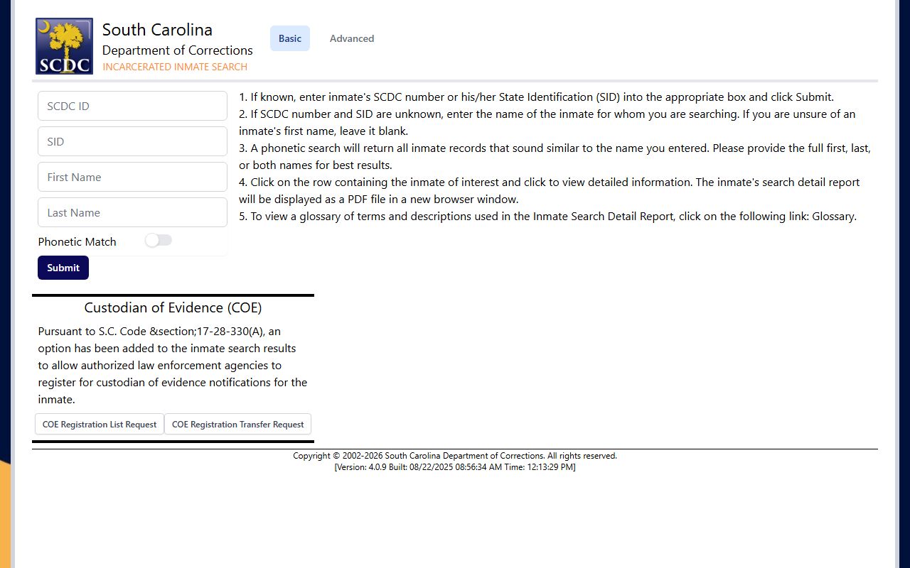 SCDC locator for Marion County sentenced inmate population searches